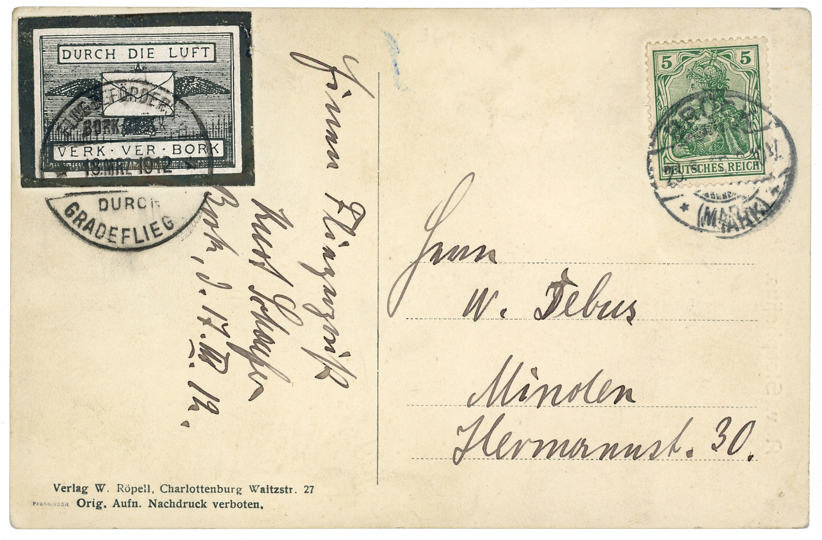 Bork-Brück Probedruck, nur wenige Belege bekannt