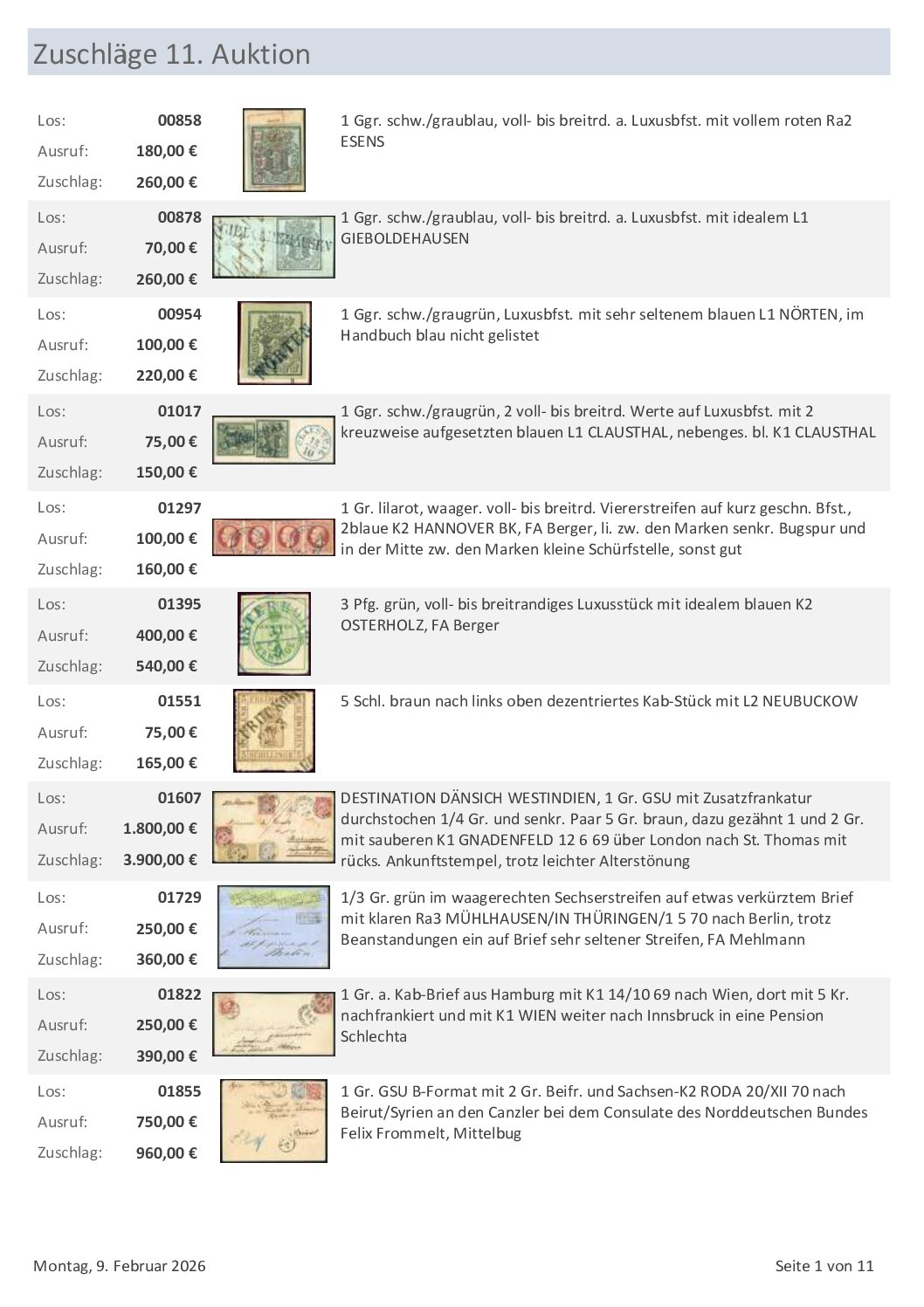 Zuschläge der 11. Auktion (mit Bild)